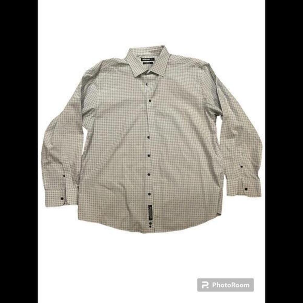 Murano Dress Shirt Adult 17-1/2 35 Blue Dotted‎ Stretch Button Up Long Sleeve
